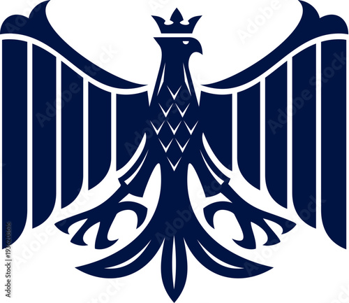 Medieval royal eagle shield, heraldic bird icon. Eagle bird medieval heraldry vector emblem, hawk vintage coat of arms symbol. Falcon ancient crest icon or sign with spread wings and crown on head