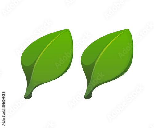 Cartoon citation sign as two green leaves, agriculture typeface, farm font, harvest type, funny alphabet symbol. vector typography glyph as natural plant foliage, eco typeface quotation character