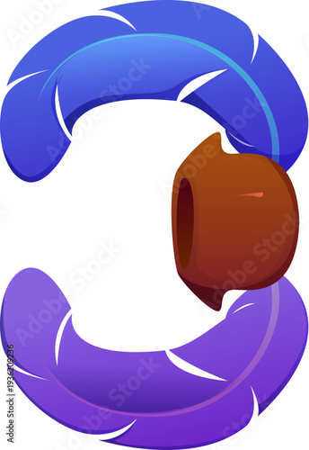 Pirate cartoon font or Caribbean corsairs typeface, vector number 3 type. Piracy typography numerals type of number Three in shape of parrot bird feathers plumage for pirate font or corsair sail type