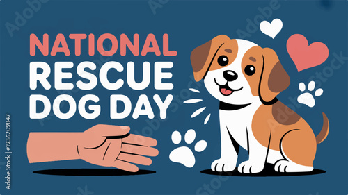 National rescue dog day illustration with dog and hand