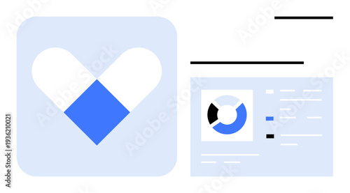 Data visualization. Heart-shaped logo and dashboard charts and analytics. Data visualization tools for business intelligence, tracking, reporting, and decision-making strategies. Perfect