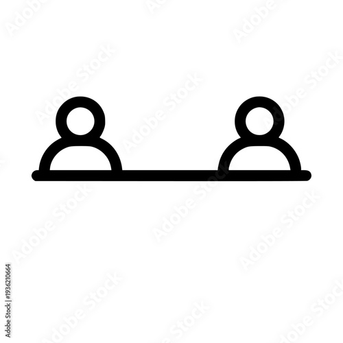 Social distance icon illustration depicting two simplified people separated by a line, representing important public health, safety, prevention, and protective measures for maintaining appropriate int