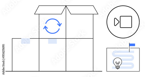 Packaging concept. Packaging highlighting delivery, video content, and creative processes. Packaging innovation for logistics, product marketing, and sustainable ecommerce. For retail, process