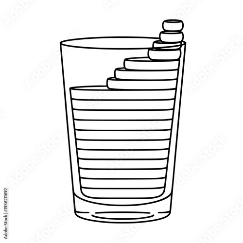 Glass containing stacked circular shapes representing steps or stages of growth leading upwards symbolizing progress, achievement, and sequential development toward a final goal.