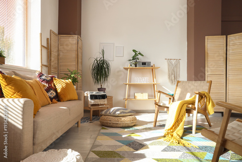 Interior of sunny living ro...