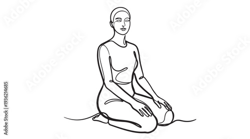 Drawing of a woman in a seated meditation pose, embodying serenity and inner peace through minimalist art style