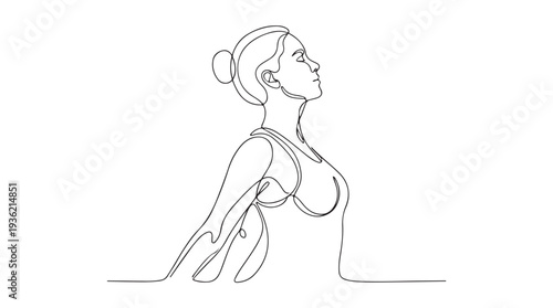 Minimalist continuous line art drawing of a tranquil woman in a meditative pose, embodying peace and wellness, perfect for health and relaxation themes