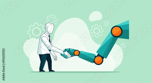 Man Shaking Hands with Robotic Arm.