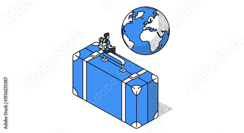 Man Standing on Suitcase with Globe.