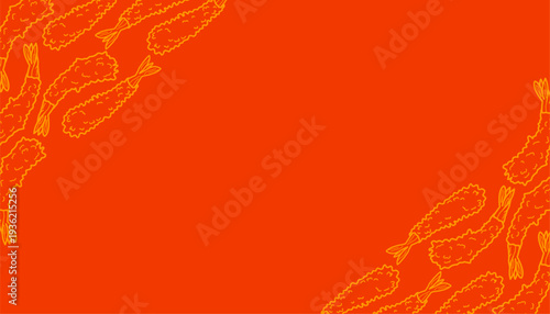 Shrimp Tempura Pattern. Frame Fried Seafood Background. Crispy Japanese Snack Illustration. Hand Drawn Doodle Style. Food Packaging Texture Design.