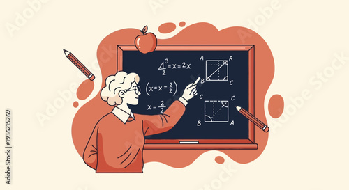 Teacher Explaining Math on Blackboard Illustration.