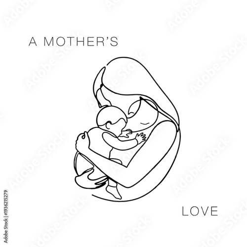 Mother and baby embrace vector illustration showing maternal love and bonding with soft abstract background elements