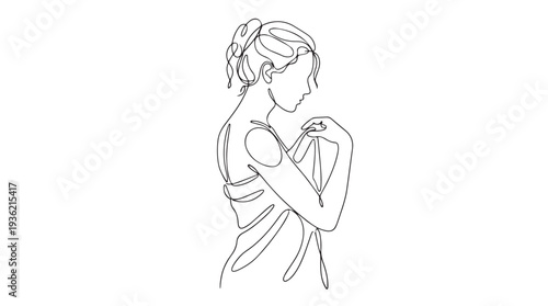 Continuous Line Art Portrait of a Young Woman with Arms Crossed, Elegant and Minimalist Style