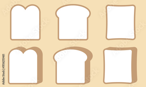 正面と厚みがある3種類の食パンのアイコンの素材セット