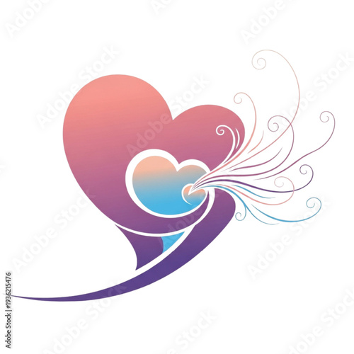 Heart icon with swirling lines and gradient color vector illustration for love concept
