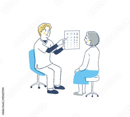 眼の検査をしている眼科検査士と女性患者