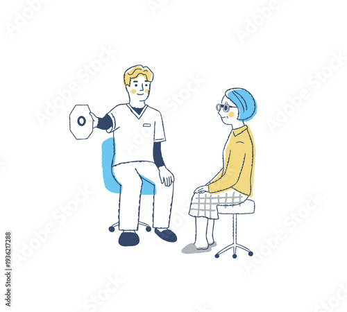 眼の検査をしている眼科検査士と女性患者