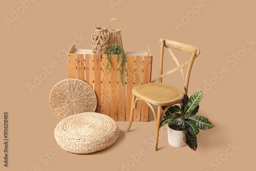 Chair with wooden fence, pl...