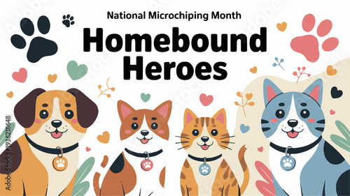 Colorful pets celebrate national microchipping month with hearts and paw prints