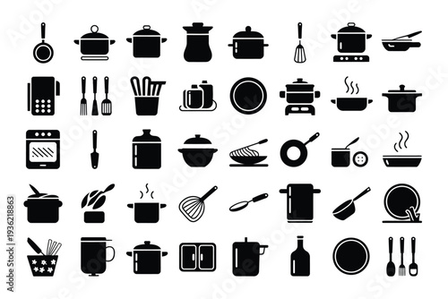 Kitchen icon set for cooking and culinary design projects online