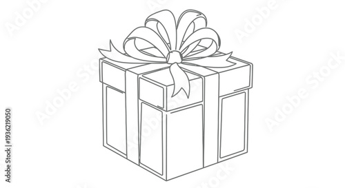 Simple line drawing of a gift box with a large decorative bow on top