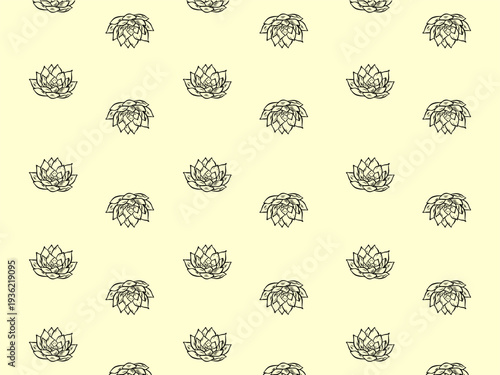 Seamless succulent rosette pattern, hand drawn botanical line art repeat background
