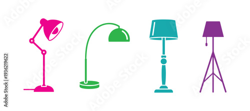 Four standing lamp icons, a great design element for websites, print materials, or apps.