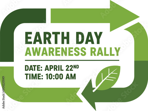 Earth Day Awareness Rally Typography Badge with Green Recycling Arrows Frame