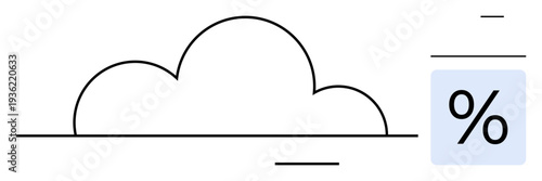 Data storage, analytics, technology, cloud computing, internet services, online solutions. Minimalist cloud shape with a percentage sign. Cloud storage and analytics concepts