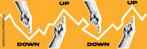 Halftone pop art dot graph growth decline business finance vector illustration