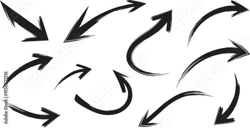 Black Grunge Arrows Collection - Hand Drawn Brush Strokes for Design