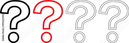 Four question marks in different colors on white background for queries and confusion
