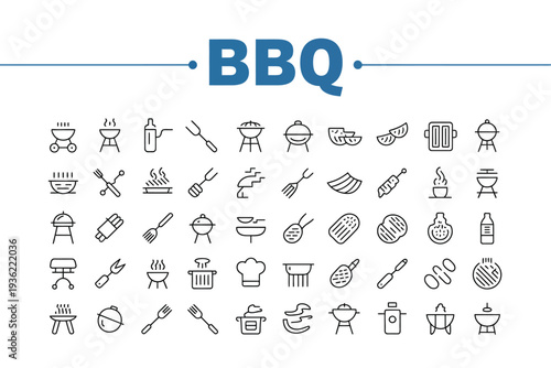 BBQ vector icon set for outdoor cooking and grilling enthusiasts