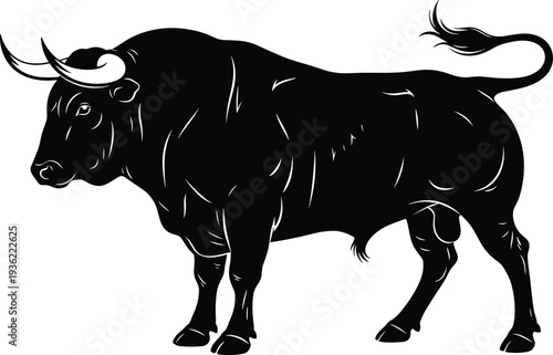 Powerful Black Bull Silhouette Illustration Isolated on White Background for Masculine Branding Livestock Farming Agriculture Logos Spanish Culture and Strength Concept Graphic Design Elements