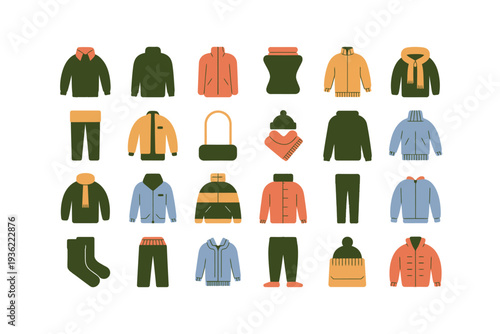 Clothing vector illustration of various winter outfits and accessories