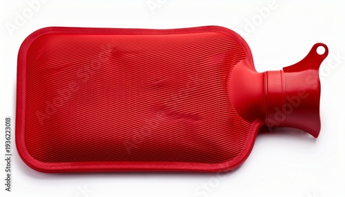 red hot water bottle for cold weather and relaxation isolated on white background
