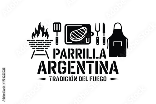 Parrilla Argentina logo with traditional Argentine barbecue utensils and grill