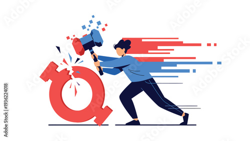 Empowered Woman Breaking Barriers with Forceful Impact Symbolizing Change and Progress