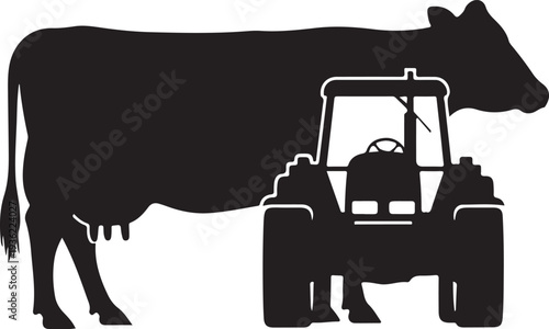 Rustic farm tractor and cow wall panel design featuring a countryside silhouette scene.