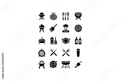 Barbecue icons set for cooking and outdoor activities illustration