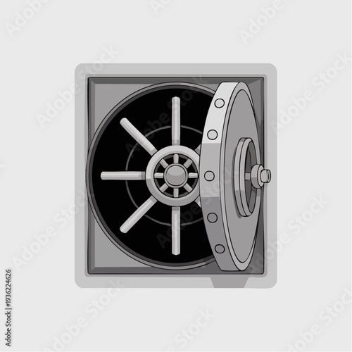 Illustration of an open safe with a combination lock.
