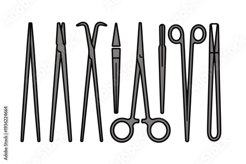 Surgical tools icon set for medical illustration and healthcare design