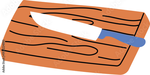 Knife and Wooden Cutting Board illustration