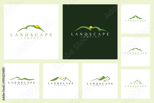 Collection of Minimalist Mountain Landscape Logos with Sunrise Sunset for Outdoor Brands