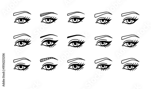 Minimal Eye Makeup and Eyebrow Outline Icon Set Vector