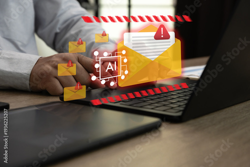AI email security and phishing detection concept an working artificial intelligence chip alert mail automated cyber defense email encryption