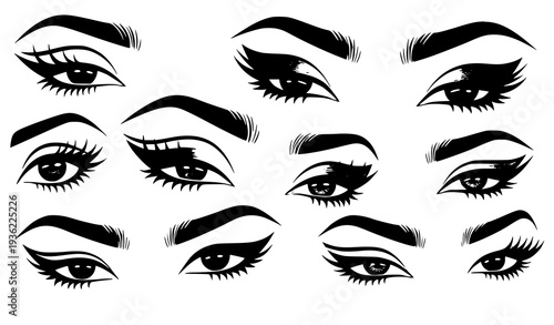 Fashion Editorial Eye Makeup Collection with Creative Winged Liner Vector