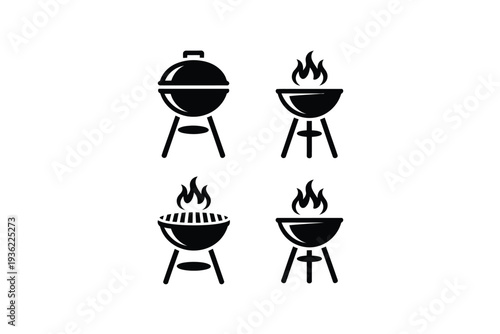 Barbecue grill vector icons set for outdoor cooking and summer fun