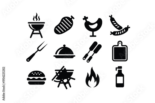Barbecue vector icons set for cooking and outdoor grilling activities