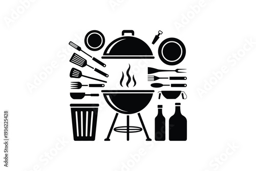 Barbecue grill and tools set for outdoor cooking and summer fun